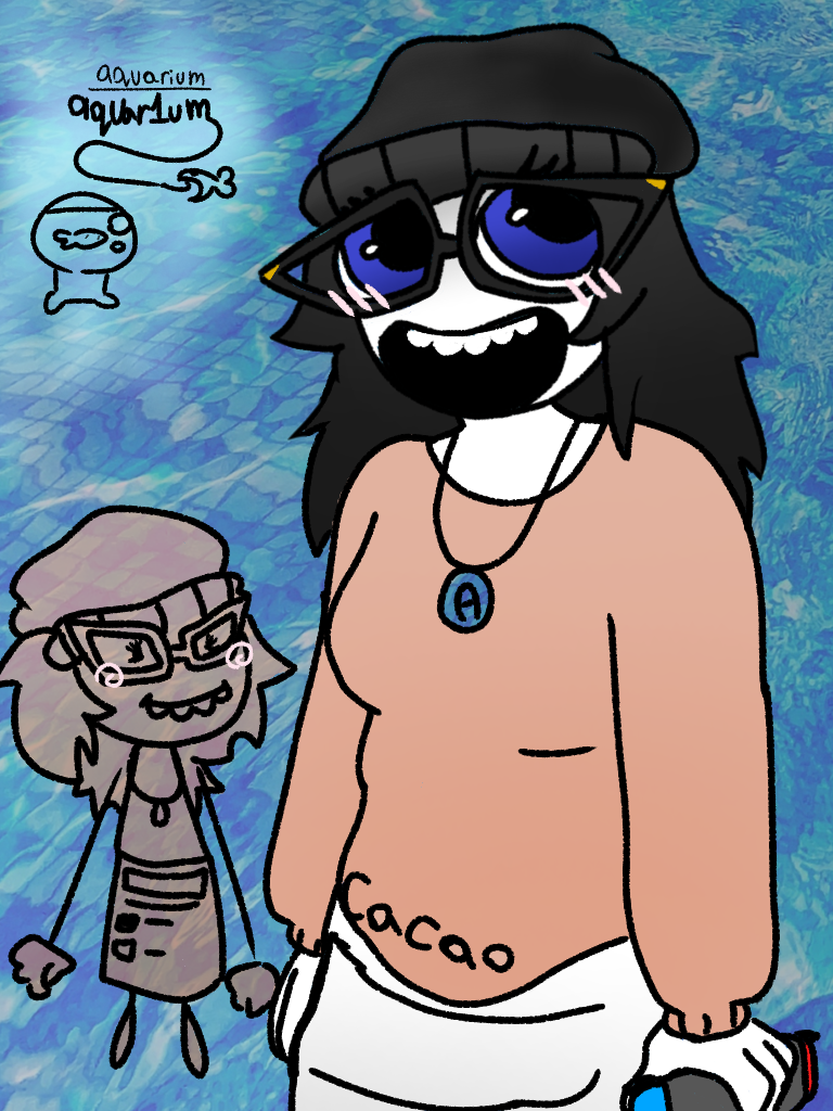 soytan, art, beanie, blue eyes, blush, clothes, eyelashes, glasses, hair, hat