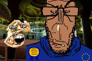 feraljak, markiplier soyjak, euromutt, euromutt, award, beard, brown skin, closed mouth, crazed, crying