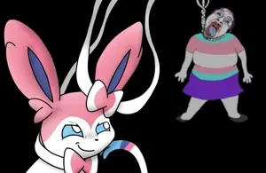 sylveon, bernd, black background, blood, crying, full body, glasses, hair, mustache, open mouth