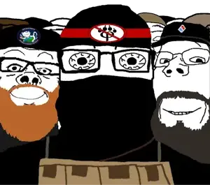 a24 slowburn soyjak, gapejak, impish soyak ears, markiplier soyjak, wholesome soyjak, anti furry, beanie, beard, clothes, dominos pizza