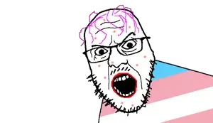 yurjak, acne, angry, glasses, lipstick, mustache, open mouth, purple hair, soyjak, stubble