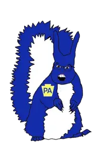 feraljak, feralsquirrel, squirreljak, animal, arm, badge, blue skin, ear, full body, glasses