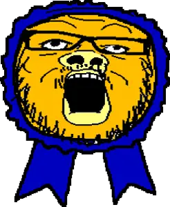 a24 slowburn soyjak, award, glasses, objectsoy, open mouth, orange skin, soyjak, stubble, yellow skin