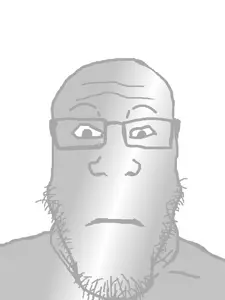 markiplier soyjak, neutralplier, closed mouth, glasses, gray skin, neutral, silver, soyjak, stubble