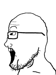 markiplier soyjak, sideplier, glasses, looking to the left, open mouth, side view, soyjak, stubble