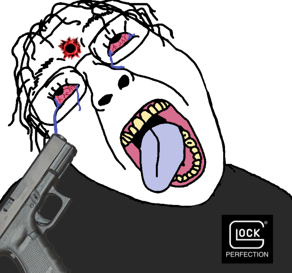 bernd, black shirt, blood, blood from forehead, blood on face, bloodshot eyes, bullet hole, crying, firearm, glasses