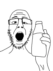 unknown, cross eyed, drink, glasses, hands, holding object, open mouth, soy, soyjak, soylent