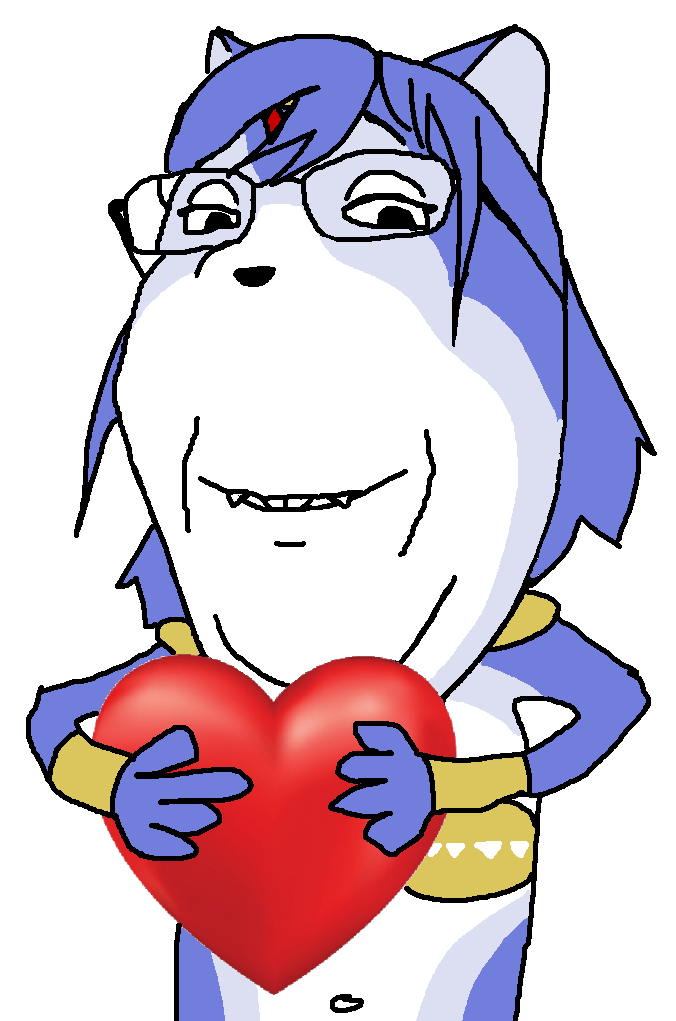 krystal (star fox), gapejak, wholesome soyjak, 1soyjak, animal, blue hair, fangs, fox, furry, glasses