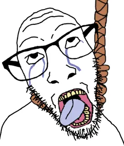 dylanjak, hanging soyjaks, crying, glasses, hanging, open mouth, rope, soyjak, stubble
