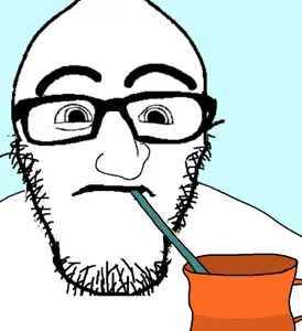 markiplier soyjak, nojak, closed mouth, glasses, mug, straw, stubble