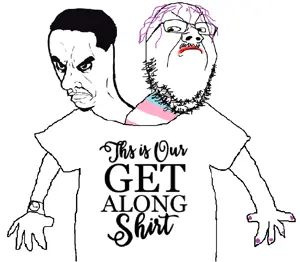 chudjak, gapejak, chudjak seething, 2soyjaks, angry, arm, closed mouth, clothes, flag, frown