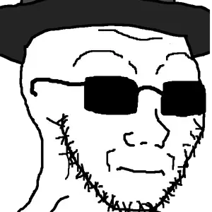 soyak, 1soyjak, black hat, close up view, closed mouth, clothes, glasses, hat, monochrome, neutral