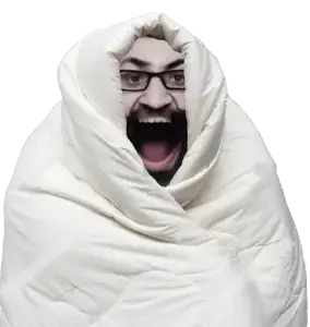 markiplier soyjak, science lover, angry, blanket, comfy, open mouth, realistic