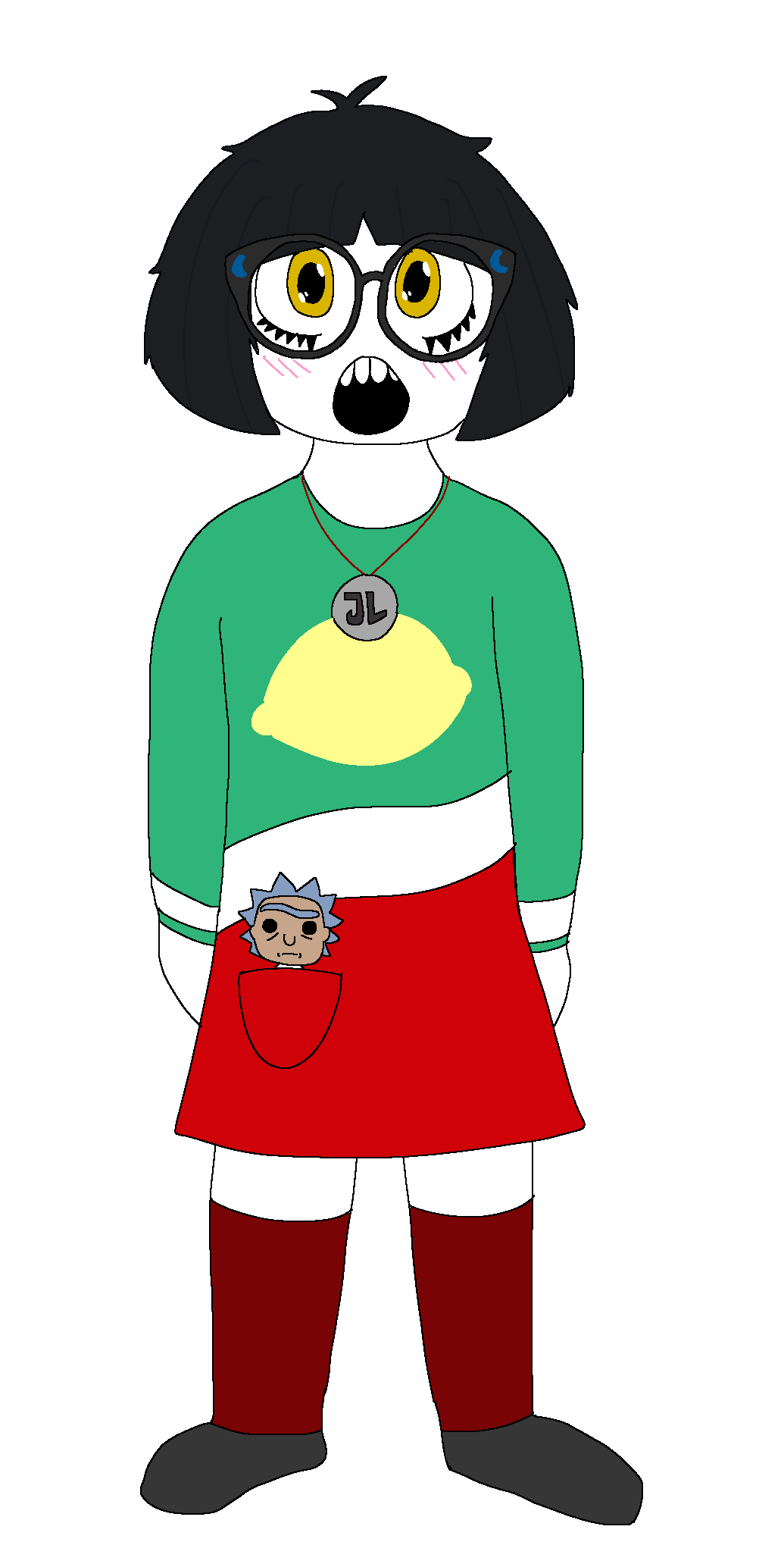 rick sanchez, sproketan, arm, black hair, blue hair, blush, body, clothes, eyelashes, female
