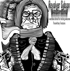sidson, punisher face, ammo, angry, bullet, closed mouth, clothes, forehead lines, glasses, gun