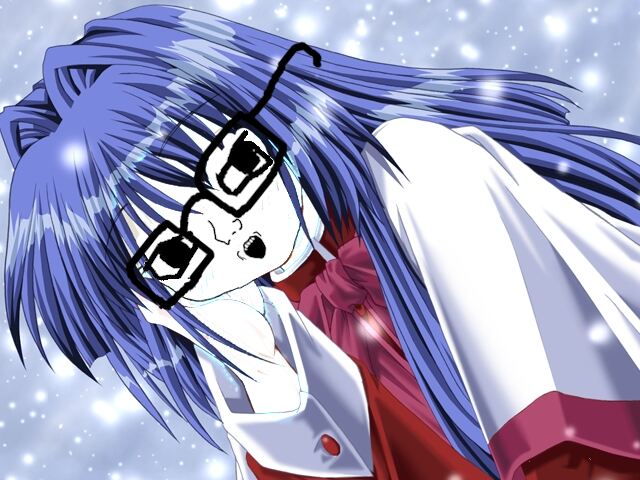 soyak, female soyak, femjak, anime, blue hair, cg, female, glasses, kanon, large eyes