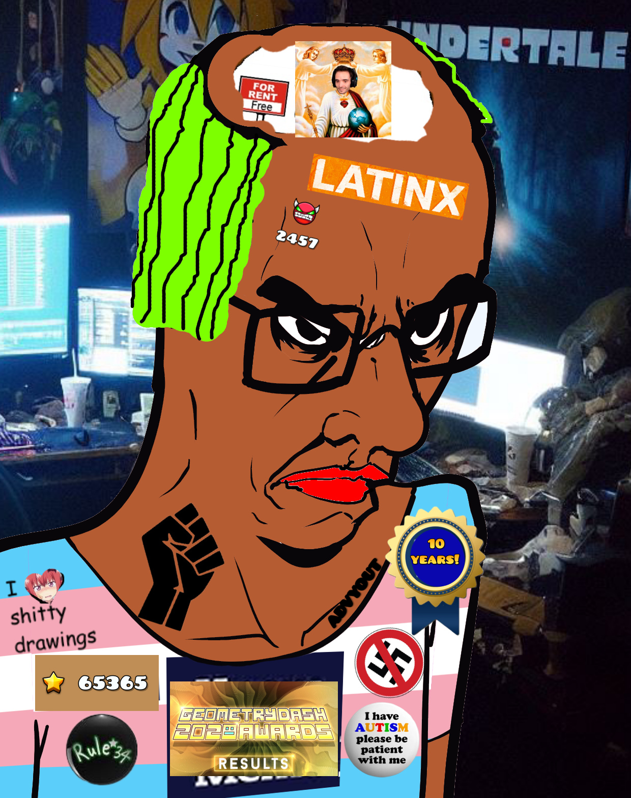chudjak, chudjak seething, slopjak, advyout, advystyles, anime, brown skin, demon, gender-neutral language, green hair