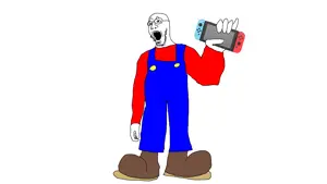 mario, unknown, arm, clothes, full body, glasses, holding object, leg, looking up, nintendo