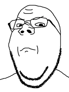 gapejak, wholesome soyjak, 1soyjak, closed mouth, disgusted, glasses, monochrome, pout, soyjak, stubble