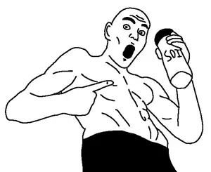 manletjak, 1soyjak, arm, buff, clothes, drink, ear, half body, hands, monochrome