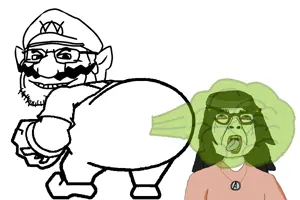 soytan, wario, wahjak, ack, bloodshot eyes, chin, clothes, fart, glasses, gyatt