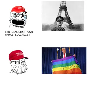 donald trump, soyak, adolf hitler, clothes, crying, glasses, hat, lgbt for trump, maga, maga hat