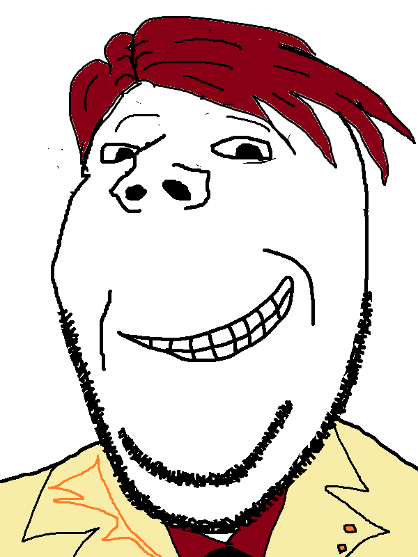battler ushiromiya, gapejak, wholesome soyjak, anime, clothes, dreamworks face, grin, hair, necktie, red hair