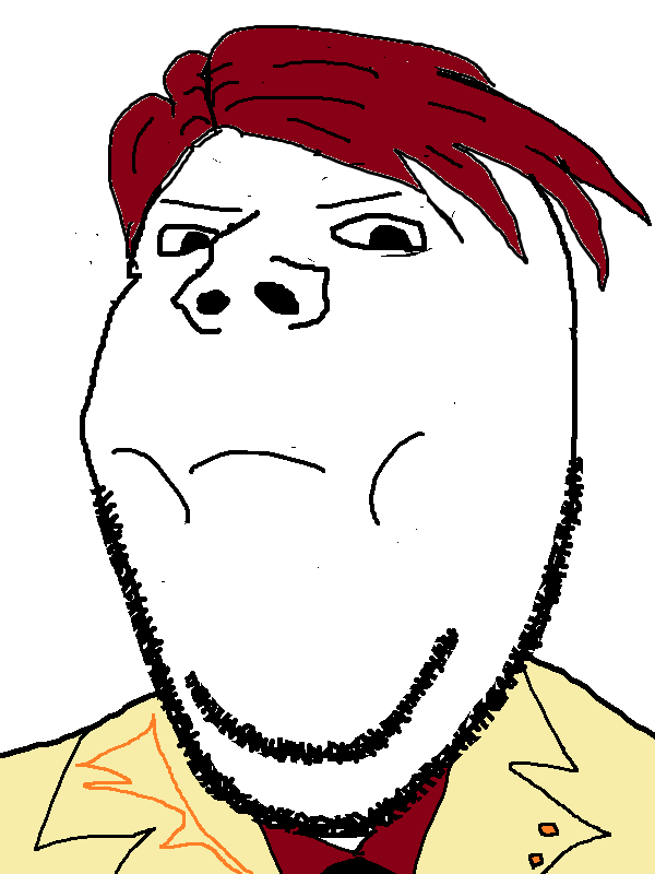 battler ushiromiya, gapejak, wholesome soyjak, anime, closed mouth, clothes, hair, necktie, pout, red hair
