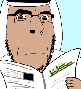 cobson, arab, arabic text, brown eyes, brown skin, closed mouth, glasses, hands, holding object, keffiyeh