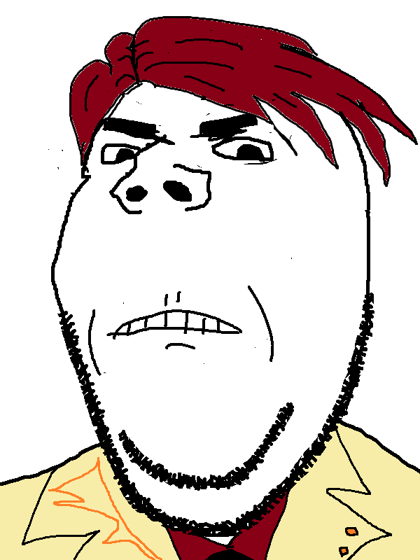 battler ushiromiya, gapejak, wholesome soyjak, angry, anime, clothes, hair, necktie, red hair, soyjak