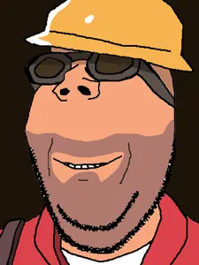 engineer (team fortress 2), gapejak, wholesome soyjak, engineer, glasses, hard hat, red, smile, soyjak, stubble