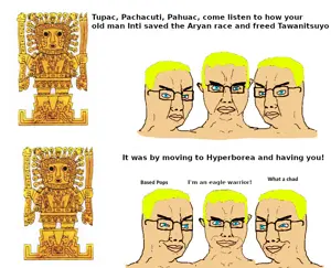 chudjak, chudjak front, 3soyjaks, blonde hair, blue eyes, chad, chudjak brothers, closed mouth, comic, father