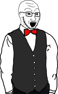 soyak, arm, bowtie, clothes, glasses, hands, open mouth, soyjak, stubble, waiter