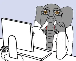 bernd, animal, arm, chair, computer, ear, elephant, glasses, gray, gray skin