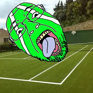 bernd, ball, glasses, green skin, irl background, open mouth, soyjak, stubble, tennis, tongue