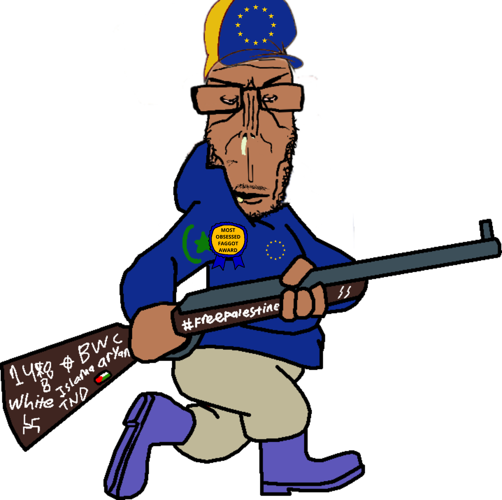 elmer fudd, markiplier soyjak, euromutt, euromutt, 1488, angry, award, beard, brown skin, celtic cross