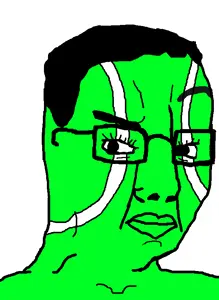 chudjak, ball, closed mouth, eyelashes, glasses, green skin, hair, soyjak, suspicious, tennis