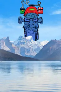 markiplier soyjak, longplier, calm, blue skin, calm, can, cap, closed eyes, closed mouth, clothes