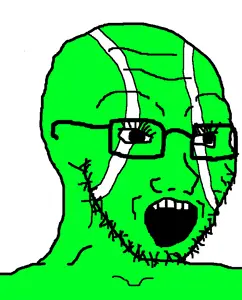 soyak, ball, eyelashes, glasses, green skin, open mouth, soyjak, stubble, tennis