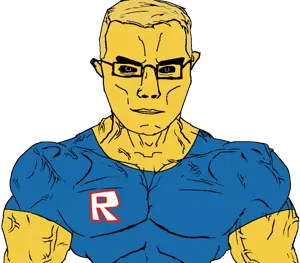 chudjak, chudjak front, muscular chud, blonde hair, chud, glasses, hair, looking at you, noob, yellow skin