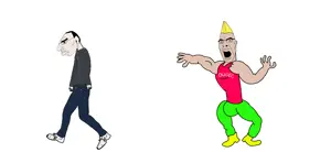 chudjak, cobson, 2soyjaks, blonde hair, blue eyes, chad, clothes, full body, hair, headphones