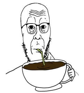 Soyjak Coalbertson Stephen Colbert neutral sip coffee.png