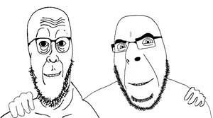 cobbert, cobson, 2soyjaks, closed mouth, glasses, smile, stephen colbert, stubble