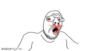 npestajak, animated, bloodshot eyes, bouncing, half body, nosebleed, poyopoyo, rage, red eyes, soyjak