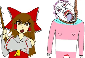 reimu hakurei, bernd, troonjak, ack, animated, anime, blood, bow, brown hair, full body
