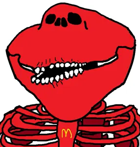 impish soyak ears, impish amerimutt, amerimutt, skeletonjak, mcdonalds, open mouth, red, ribcage, skeleton, soyjak
