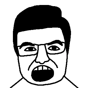 zoomerchud, bushy eyebrows, glasses, hair, open mouth, soyjak