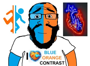markiplier soyjak, science lover, colorjak, beard, blue, blue skin, closed mouth, clothes, food, fruit