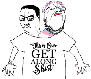 chudjak, gapejak, 2soyjaks, alternate, angry, arm, closed mouth, clothes, flag, frown