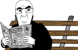 godjak, bench, eyebrows up, glasses, holding object, newspaper, stubble